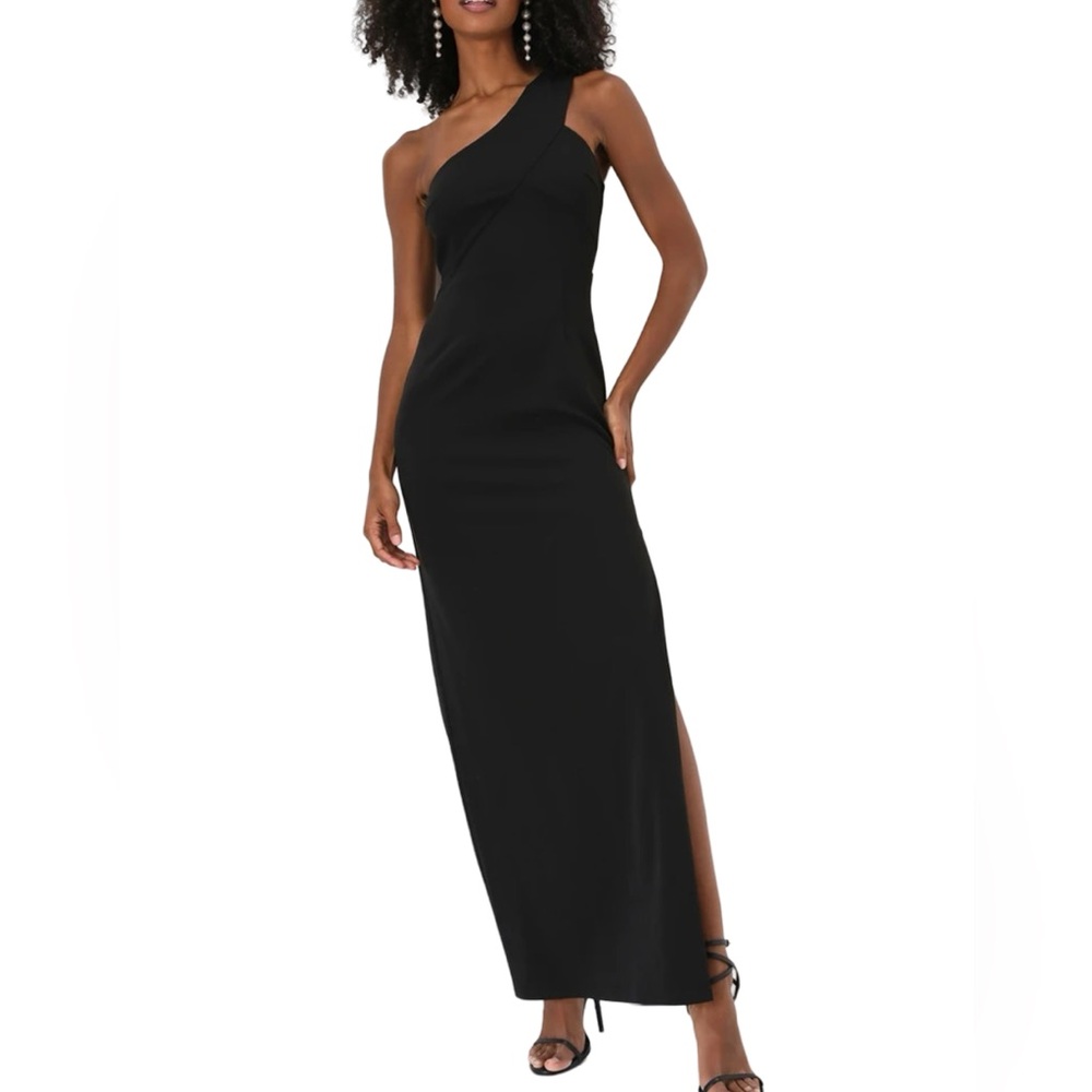 NWT Lulus Stun the Soiree Black One-Shoulder Maxi Dress